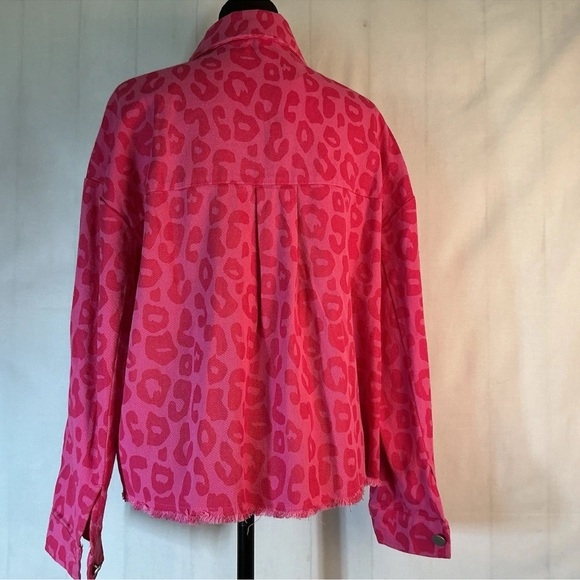 JODIA Pink Leopard Print Women’s Jean Jacket Lg - Picture 6 of 12